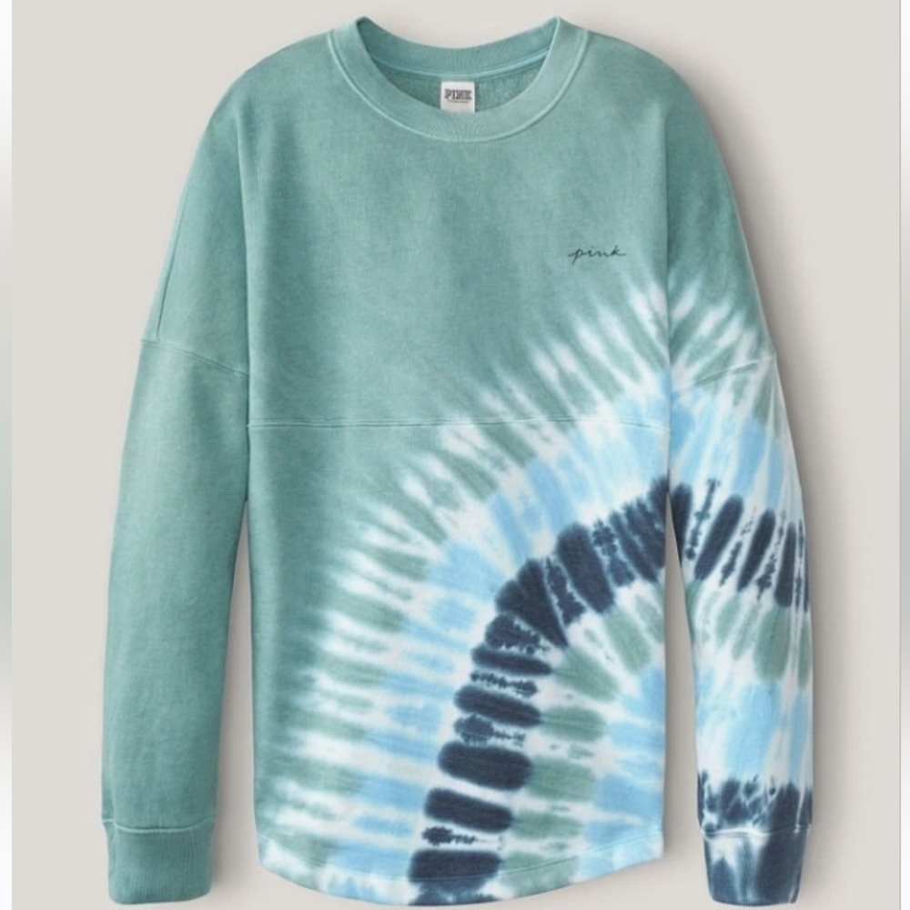 PINK Victoria Secret Pink Tie Dye Varsity Crew Sweater Pullover Large